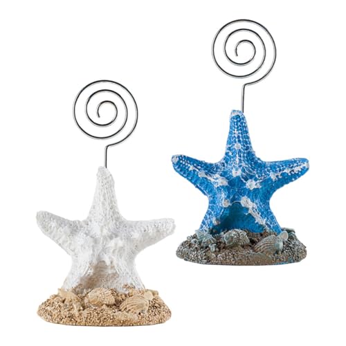 Gatuida 2 STÜCK Meeresstern Notizhalter Weiß Blau Mediterrane Desktop Memo Clips für Fotos Karten Tischdeko Süße Ornamente Praktische Büro Partyaccessoires von Gatuida