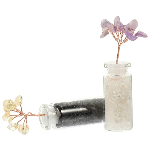 Gatuida 2 Stück Handgefertigter Kristall money tree Dekoration aus Weißem Kristall und Obsidian Feng Shui Tischaufsatz für Zuhause und Büro Glücksbringer Glück und Wohlstand Ornament von Gatuida