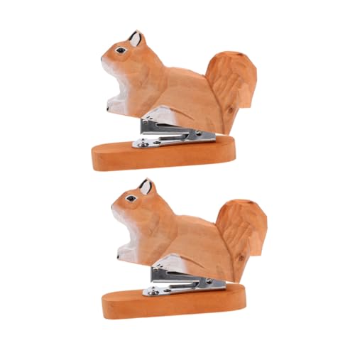 Gatuida 2 Stück Mini Holzhefter Eichhörnchen Design Handgefertigter Tacker für Büro Schreibtisch Kreative Tierform Bürobedarf von Gatuida