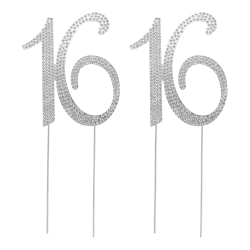 Gatuida 2 Stück Strass-Kuchenaufsätze mit der Zahl 16, Geburtstagskuchen-Dekorationen, Cupcake-Topper für den 16. Geburtstag, Party, Jahrestag – Dessert-Tischdekoration von Gatuida
