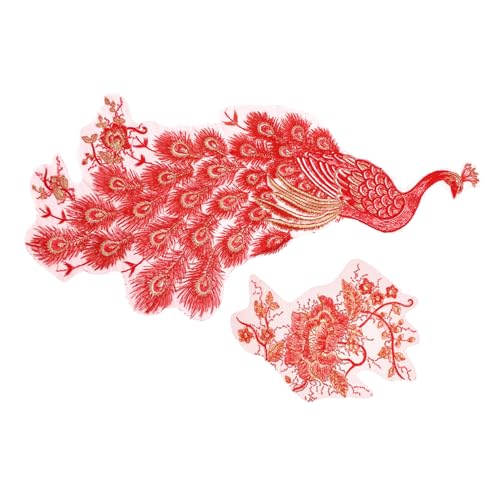 Gatuida 2 Stück Teiliges Rote Pfauen Pfingstrosen stickerei Aufnäher mit Goldfaden Kreative Dekorative Kleidungspatches Langlebige DIY Applikationen für Cheongsam Vorhänge und Gatuida 2 Stück Teiliges Rote Pfauen Pfingstrosen stickerei Aufnäher mit Goldfaden Kreative Dekorative Kleidungspatches Langlebige DIY Applikationen für Cheongsam Vorhänge und von Gatuida