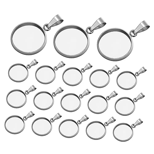 Gatuida 20 Stück Anhänger Aus Edelstahl Halskette Basis Runder Lünettenanhänger Zubehör Für Halsketten Mit Anhänger Leerzeichen Bausätze Hängetablett-kit Plattiert Rostfrei Klein Silver von Gatuida