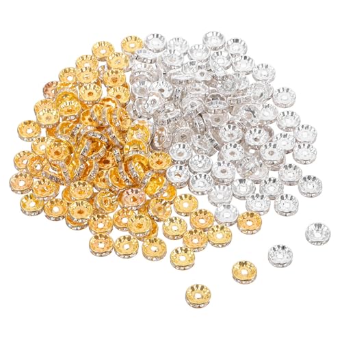 Gatuida 200 Stück Rondelle Spacer Beads Metallperlen mit Strasssteinen Runde Schmuckzwischenperlen für DIY Armbänder Halsketten und Ohrringe Langlebige Bastelperlen in Silber Gold Gatuida 200 Stück Rondelle Spacer Beads Metallperlen mit Strasssteinen Runde Schmuckzwischenperlen für DIY Armbänder Halsketten und Ohrringe Langlebige Bastelperlen in Silber Gold von Gatuida