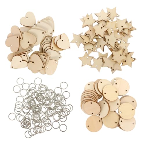 Gatuida 240 Stück Teiliges Holzanhänger Set aus Naturbelassenem Holz mit Stern Kreis und Herzformen Holzringen für DIY Bastelprojekte Personalisierte Dekorationen und Geschenkanhänger von Gatuida