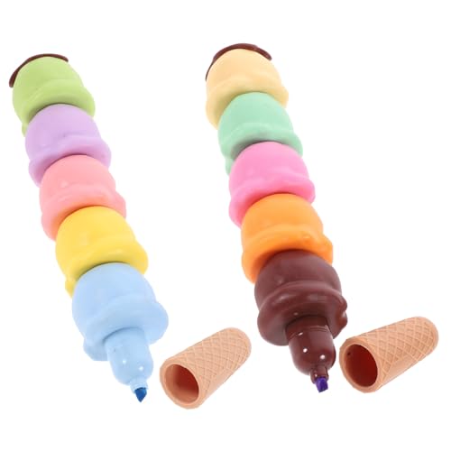 Gatuida 2Sätze Eiscreme Förmige Textmarker Kreative Marker für Studenten Multifunktionale Buchmarker Schulmarkierungsstifte Zubehör für Scrapbooking und Notizen von Gatuida