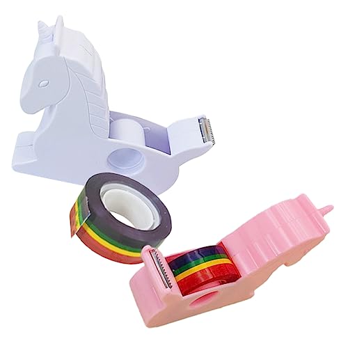Gatuida 2Stücke Einhorn Klebebandspender Kawaii Design Praktischer Tape Cutter für Büro Schule und Bastelprojekte Farbenfrohe und Süße Tischdekoration Klebeband von Gatuida