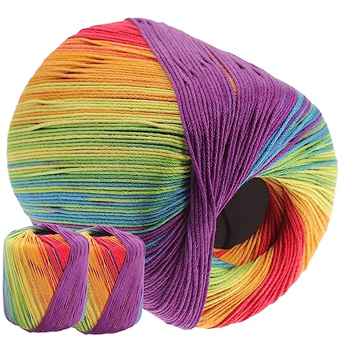 Gatuida 3 Rollen Gefärbtes Baumwollgarn Diy Häkeln Material für Pullover Schals und Hüte Weich und Atmungsaktiv für Kreative Nähprojekte Regenbogenfarben von Gatuida