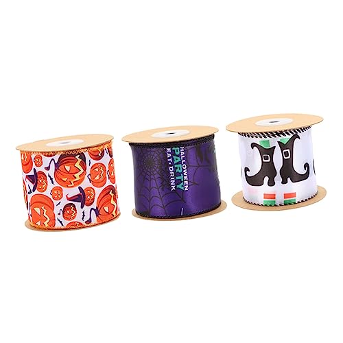 Gatuida 3 Rollen Halloween Dekorationsbänder Hochwertige Ribbons für Kränze DIY und Bastelarbeiten Yards pro Rolle Kürbis Stiefel Lila Spinnennetz von Gatuida
