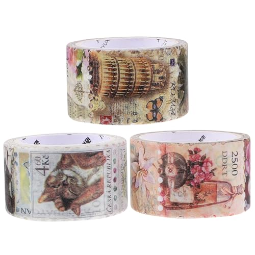 Gatuida 3 Rollen Retro -stempelband Dekorative Klebebandaufkleber Sammelalbum Zeitschrift Journaling Vintage Dekoratives Klebeband Farbig Dekoration Vintage Stempelaufkleber Flüsterpapier von Gatuida