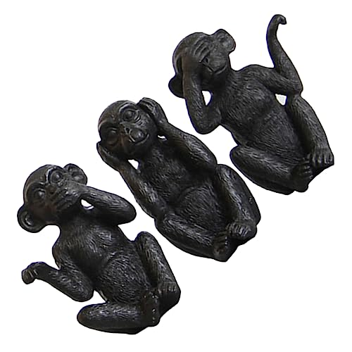 Gatuida 3 Stück Affen Charme knuddelig Dein Kindergarten Ornament kuscheltiere wohnzimmerdeko genschenkideen bastelzeug bastelset Keine bösen Affenfiguren sehen Affenstatue aus Harz Black von Gatuida