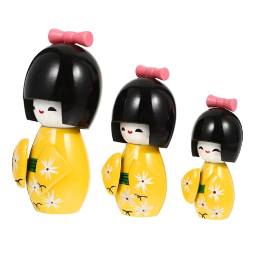 Gatuida 3 Stück Japanische Holzpuppe Teiliges Traditionelle Kimono Holzfigur Handgefertigt Bunte Wohnraumdekoration Geschenkidee Souvenir von Gatuida