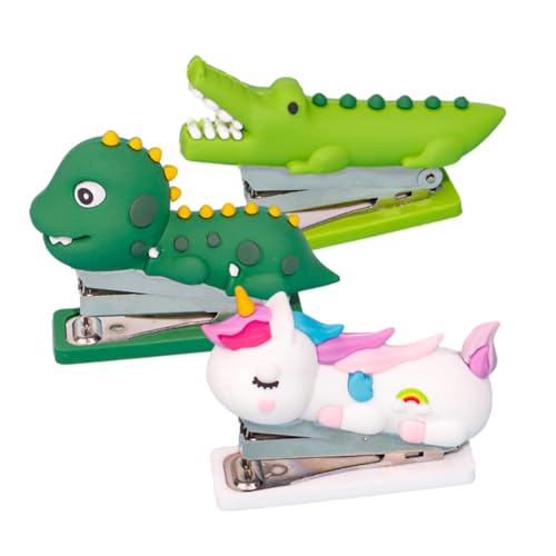 Gatuida 3 Stück Teiliges Niedliche Mini heftgeräte mit Rutschfestem Stand Wiederverwendbar Handlich und Tragbar für Büro Schule und Zuhause Inklusive Dino Einhorn und Krokodil Designs von Gatuida