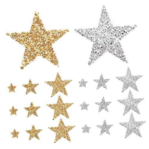 Gatuida 30 Stück Glitzer Aufnäher für Kleidung Selbstklebende Stern Patches in Silber Gold zum Aufbügeln Reparieren von Kleidung Taschen und Accessoires von Gatuida