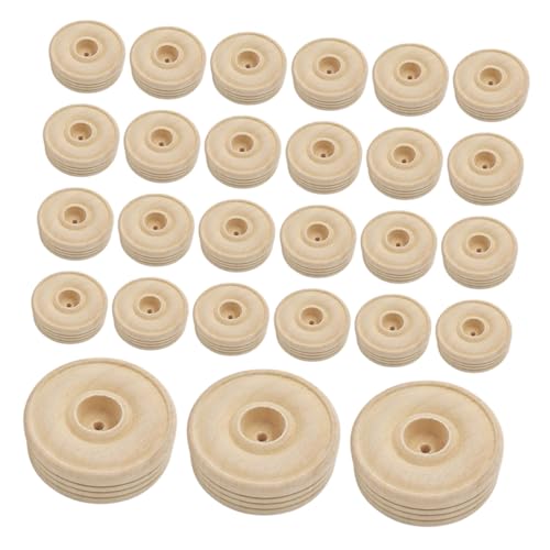 Gatuida 30 Stück Teiliges Kleine Holzräder aus Massivem Holz Vorgebohrte DIY Bastelräder für Handarbeiten Langlebige Zubehörteile für Kinderwagen und Modellbau von Gatuida
