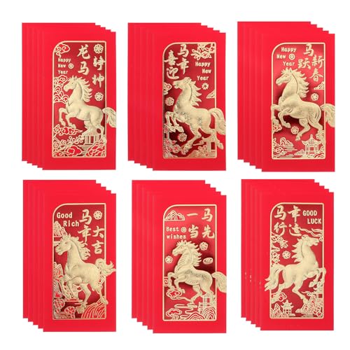 Gatuida 36 Stück Neujahrs-Geldumschläge, Glückspakete, Pferdejahr-Thema, Geldumschläge, chinesische Elemente, rote Pakete für das Mondfrühlingsfest Gatuida 36 Stück Neujahrs-Geldumschläge, Glückspakete, Pferdejahr-Thema, Geldumschläge, chinesische Elemente, rote Pakete für das Mondfrühlingsfest von Gatuida