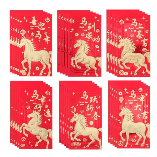 Gatuida 36 Stück Neujahrs-Geldumschläge, Glückspakete, Pferdejahr-Thema, Geldumschläge, chinesische Elemente, rote Pakete für das Mondfrühlingsfest Gatuida 36 Stück Neujahrs-Geldumschläge, Glückspakete, Pferdejahr-Thema, Geldumschläge, chinesische Elemente, rote Pakete für das Mondfrühlingsfest von Gatuida