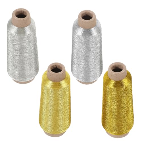 Gatuida 4 Rollen Metallic Bestickte Nähfäden Verschleißfestes DIY Stickgarn für Handarbeiten Kreuzstich und Nähmaschine Silber goldfarbene Farbkombination für Bastelprojekte und von Gatuida
