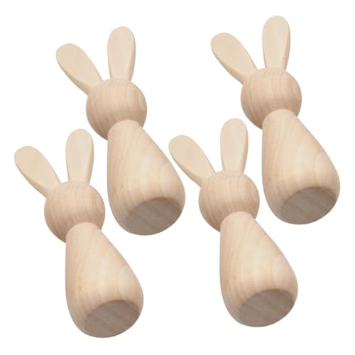 Gatuida 4 Stück DIY Holzkaninchen Unbemalte Holzfiguren zum Basteln Malen und Dekorieren für für Persönliche und Dekoration von Gatuida