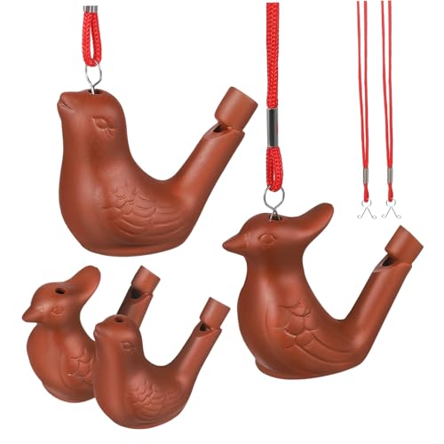 Gatuida 4 Stück Keramische Vogelpfeife mit Wasserfüllung Handgefertigte Vogelruf Pfeifen aus Tragbare Kleine Pfeifen mit Lanyard Vielseitig Dekoration für Outdoor Einsatz von Gatuida