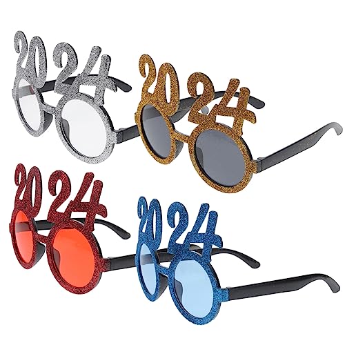 Gatuida 4 Stück Partybrillen Leuchtende Lustige Neujahrs Sonnenbrillen aus Leichtem PC Material Auffällige Bunte Eyewear für Silvester Feiern und Foto Requisiten Zufällige Zufällige Farbe von Gatuida
