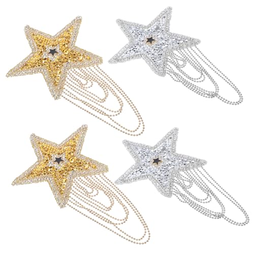 Gatuida 4 Stück Teiliges Bügelflicken mit Strass Stern Design Strapazierfähige Kompakte Aufnäher für Kleidung Hüte Taschen mit Dekorativen Quasten zum Reparieren und Verzieren von Gatuida