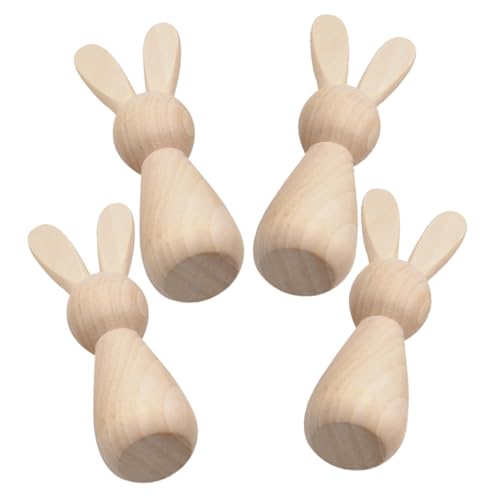 Gatuida 4 Stück Teiliges DIY Holzhasen Puppen Unbemalte Holzfiguren für Kreative Bastelarbeiten für Dekorative Projekte und Persönliche Gestaltungsmöglichkeiten von Gatuida