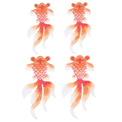 Gatuida 4 Stück Teiliges Goldfisch Applikationen Gestickte Kleidung Patches für DIY Dekoration Orange Klein Groß für Kleidung Schuhe und Handarbeiten von Gatuida