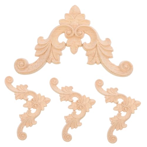 Gatuida 4 Stück Teiliges Holz Schnitzerei Möbel Applikationen Eckblumen Unlackiert Solides Holz Europäisches Design DIY Schrank Tür Dekoration für Möbelrahmen von Gatuida