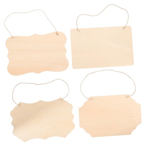 Gatuida 4 Stück Teiliges Holzschild Basteln Unbehandelte Blanko holztafeln mit Hanfseil DIY Hängende Holzschilder für Haustür Wanddekoration Party und Kreative Handwerksprojekte von Gatuida