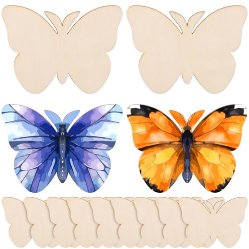 Gatuida 40 Stück DIY Holz Schmetterlinge Set Unbehandelte Holzscheiben für Bastelprojekte Dekoration Anmalen Party Accessoires Hochzeiten Feiertage Schulprojekte von Gatuida