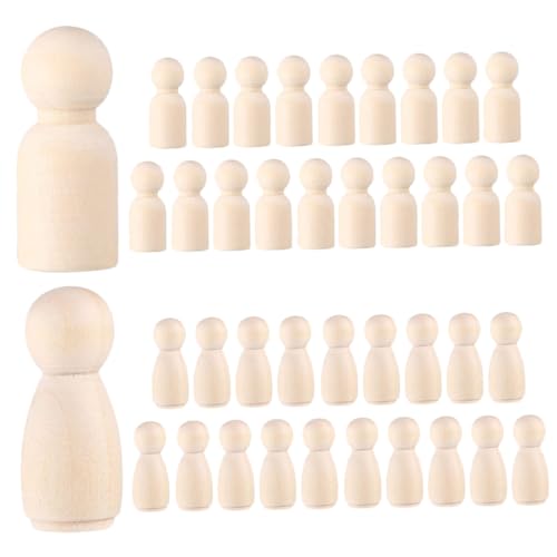 Gatuida 40 Stück Unbemalte Holzfiguren für DIY Malspielzeug Holz Kreative Bastelobjekte für Jungen und Mädchen Große Puppen für Kunsthandwerk und Spielspaß von Gatuida