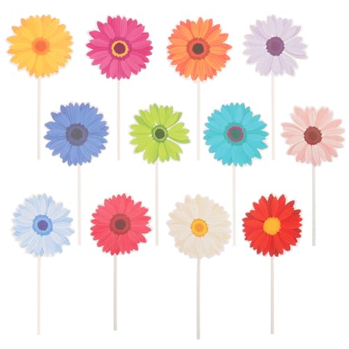 Gatuida 48 Stück Cupcake-Topper mit Gänseblümchen-Motiv, Kuchendekorationen, Chrysanthemen-Cupcake-Topper, Frühlingsblumen-Kuchen-Picker für Geburtstags- und Hochzeitsbedarf von Gatuida