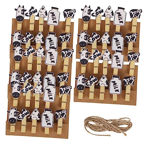 Gatuida 5 Packungen Holzklammern Kuhmotiv mit Juteseil Dekorative Bilderclips aus Holz DIY und Fotoclips für Kartenhalter Kreative Memo Clips für Party und Wohnungsdeko von Gatuida