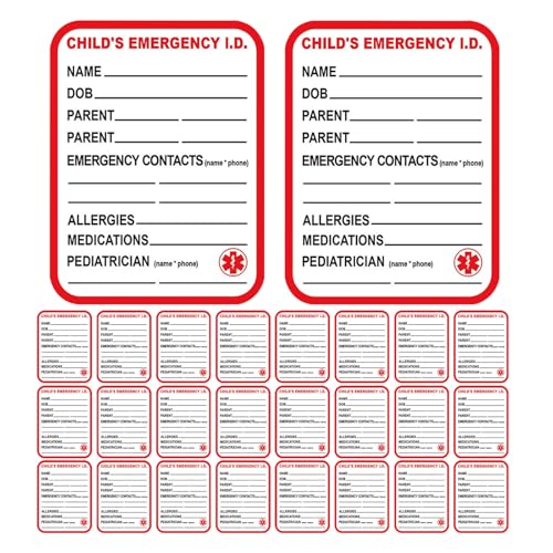 Gatuida 50 Stück Aufkleber mit medizinischen Notfallinformationen – Warnetikett – Auto-Identifikationsetikett für Kinder – Sicherheitsaufkleber für Kinder, 10,2 x 7,6 cm, Rot von Gatuida