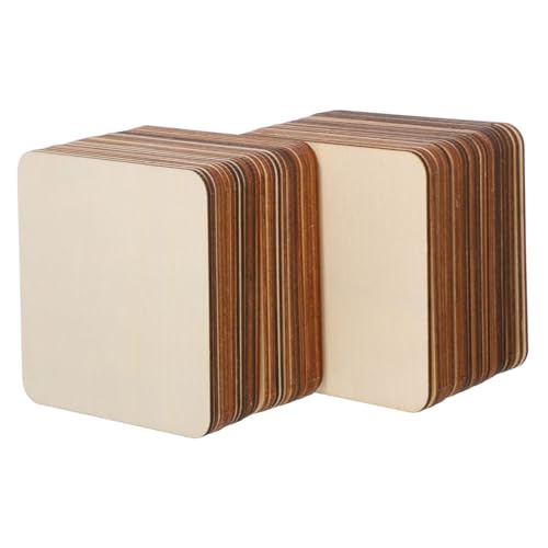 Gatuida 50 Stück Holzdekorationen Holzbearbeitungsdekorationen unfertige leere Holzscheiben Holz quadratisch unfertiges quadratisches Holz für Handwerk kleines Zeichenbrett hölzern Beige von Gatuida