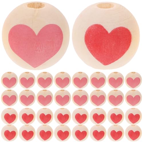 Gatuida 50 Stück Holzperlen Herzmuster für DIY Schmuck Bastelbedarf Dekoration Valentinstag Rote Pinke Herzperlen für Kreative Projekte von Gatuida
