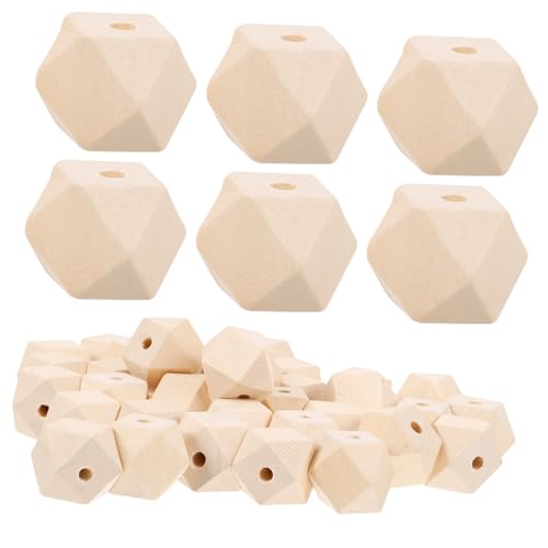 Gatuida 50 Stück Naturbelassene Achtkantige Holzperlen Facettierte Ungefüllte DIY Zubehör für Schmuckherstellung Bastelprojekte Natürliche Holzfarbe von Gatuida