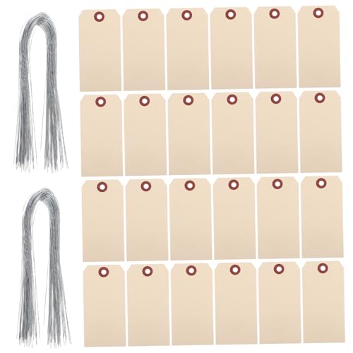 Gatuida 50 Stück Preis schild Draht Manila-Tags leer Verpackungsetiketten für Versandetiketten Anhänger mit Kabelbindern Versandanhänger mit Drähten Metallmarken Beige von Gatuida