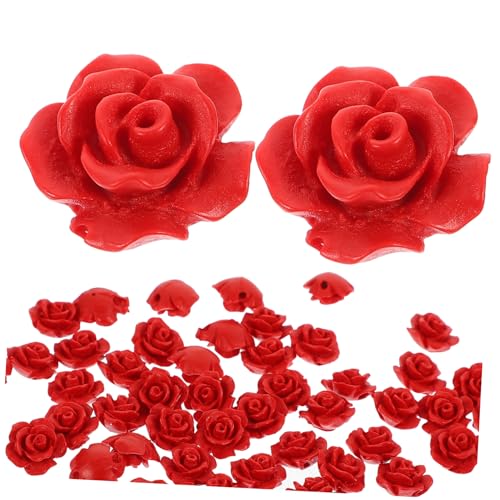 Gatuida 50 Stück Verstreute Perlenzubehör Rosen Bausatz fokal Produkt Material für dekoration weihnachten türdeko weihnachten klappcreolen weihnacjtsdeko Blumen Armbandperlen rot von Gatuida