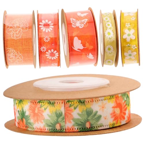 Gatuida 6 Rollen Organza Schleifenband mit Blumenmuster Doppelseitig Bedrucktes Polyester Geschenkband Vielseitiges DIY Bastelband für Haaraccessoires Dekoration und Geschenkverpackung von Gatuida