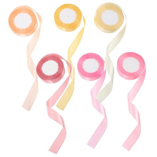 Gatuida 6 Rollen Satinbänder Breit Einfarbige Geschenkband sets in Pastellfarben Hellrosa Altrosa Champagner Hellgold Mittelrosa Dekorative Schleifenbänder für Geschenkverpackung Shower von Gatuida