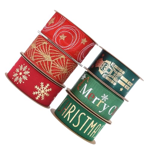 Gatuida 6 Rollen Weihnachtsband Breit mit Goldfoliendetails Flexibles Geschenkband für Geschenkverpackung DIY Schleifen Weihnachtsbaum Drahtband Festliche Xmas Dekorationen von Gatuida