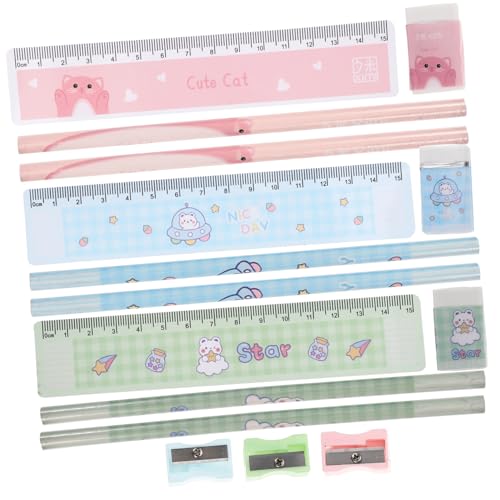 Gatuida 6 Sätze Teiliges Set Manuelle Radiergummis und Anspitzer für Schüler Buntes Schulstationery Set mit Bleistiften und Lineal für Mädchen als Mitgebsel oder von Gatuida