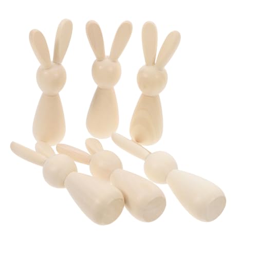Gatuida 6 Stück Hasenspielzeug in Holzfarbe Puppe Kleiner Hase Hasenfigur Schmucklos Zur Bereicherung Von Kaninchen Basteln, Um Hase Zu Malen Dolly Unbemalt Lapin -figur Khaki von Gatuida