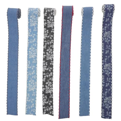 Gatuida 6 Stück Jeansstoffbänder – Dunkelblaue Bänder für DIY-Projekte, Haarspangen, Brautsträuße, Geschenkverpackungen und Kleidungsstücknähen von Gatuida