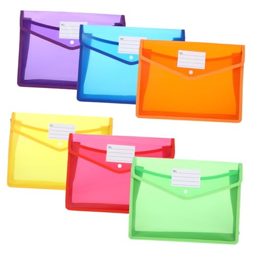 Gatuida 6 Stück Teiliges Kunststoff Dokumentenmappe mit Druckknopfverschluss Wasserfest Reißfest Transparent in Farben Praktische Ordnertaschen für Schule und Büro zur Sicheren Ablage von Gatuida