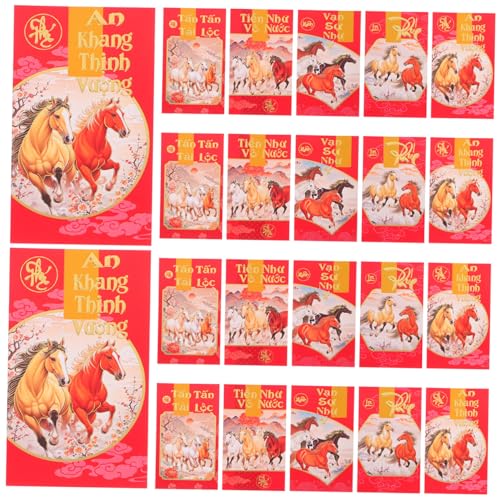 Gatuida 60 Stück Lunar Year Envelopes Jahr Des Pferdes Langlebige Rote Geldumschläge aus Papier Traditionelle Vietnamese Spring Festival Envelopes für Bargeld und von Gatuida