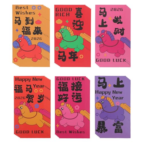 Gatuida 60 Stück chinesische rote Umschläge: Mondneujahr, Pferd, Sternzeichen-Design, rote Päckchen, chinesische Neujahrs-Geldumschläge, Papier, Hongbao Gatuida 60 Stück chinesische rote Umschläge: Mondneujahr, Pferd, Sternzeichen-Design, rote Päckchen, chinesische Neujahrs-Geldumschläge, Papier, Hongbao von Gatuida