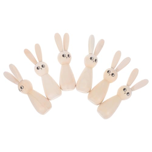 Gatuida 6pcs DIY Unvollendetes Holz Kaninchen -peg -puppen Für Osterhandwerk Natürliche Blanko -tierfiguren Für Heim- Und Partydekorationen von Gatuida