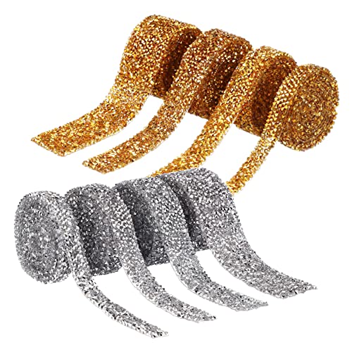 Gatuida 8 Rollen Selbstklebendes Strassband Bling Wrap Kristallrhinestones Silber Gold für Hochzeitsdeko DIY Basteln Kleidung Verzierung von Gatuida